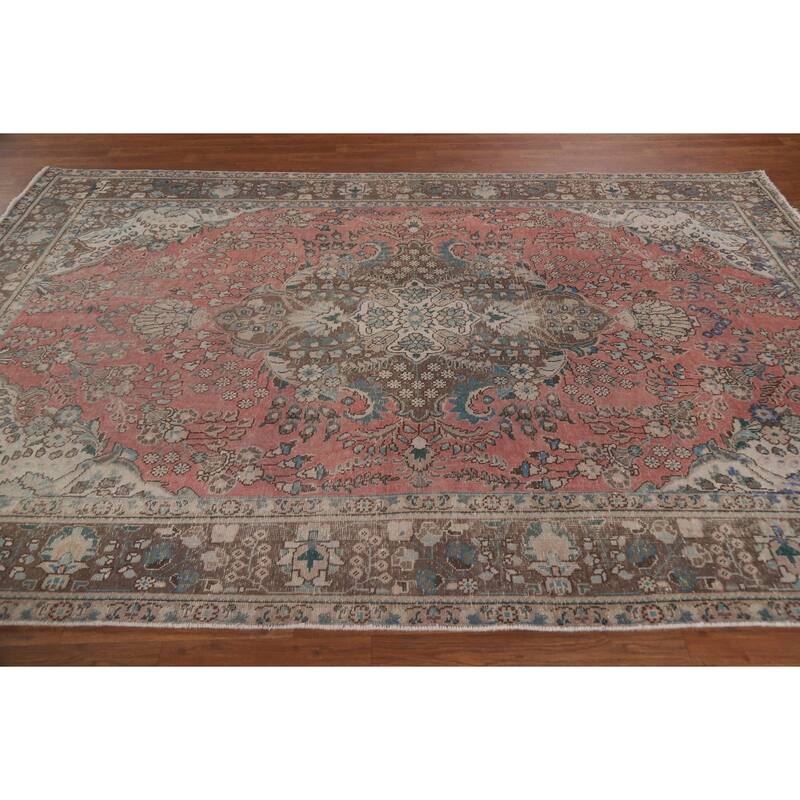 Handmade Tabriz Persian Vintage Area Rug Living Room Wool Carpet - 6'5" x 9'10"