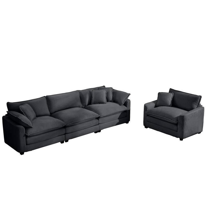 2-Piece Flexible Combinations Sofa Set with 3-Seater Corduroy Fabric Sofa and Single Accent Sofa Chair for Livingroom