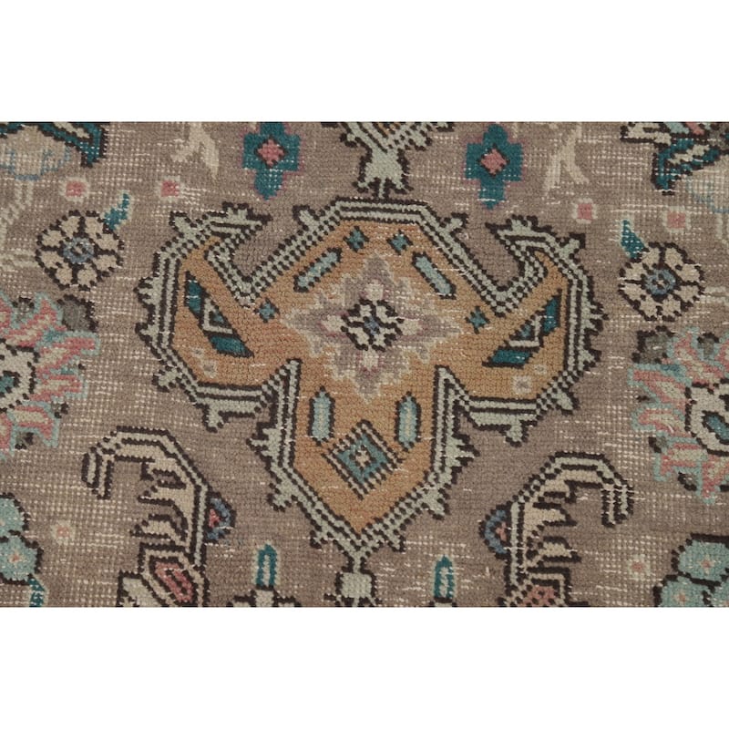 Brown Geometric Tabriz Persian Area Rug Hand-Knotted Wool Carpet - 8'2"x 11'1"