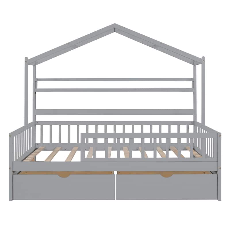 House Bed with 2 Drawers,Kids Bed with Storage Shelf