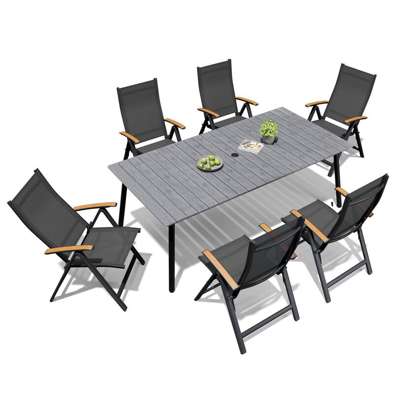 7/9-Piece Outdoor Patio Dining Set Adjustable Folding Chairs and Aluminum Dining Table