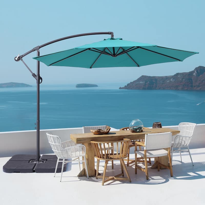 BONOSUKI 10ft Patio Offset Umbrella,w/Crossed Base Cantilever Umbrella - Lake Blue