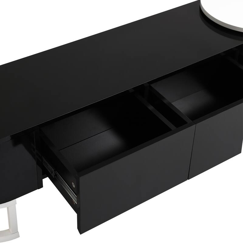 67.7"-76.4" Modern TV Stand with Adjustable Length & Height, 3 Storage Drawers, Metal Legs for Living Room