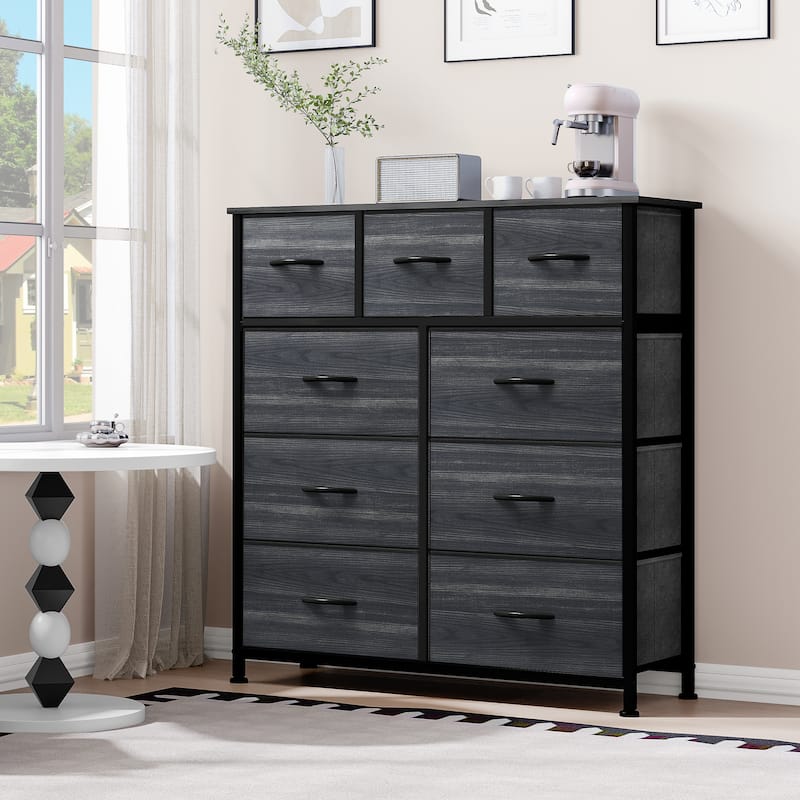 Modern 9-drawer Bedroom Dresser Storage Tower - Black Grain