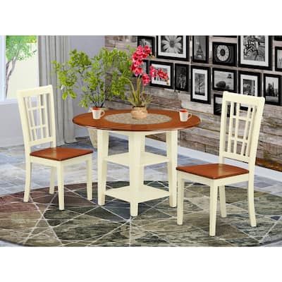 HomeStock 3-Piece Buttermilk and Cherry Finish Round Solid Wood Top Dining Table Set