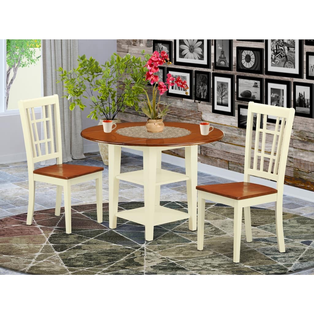 HomeStock 3-Piece Buttermilk and Cherry Finish Round Solid Wood Top Dining Table Set