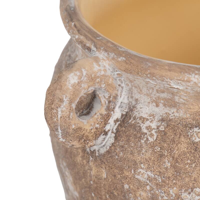 Stoneware Planter Rustic Texture and Handles Vessel Vintage Style