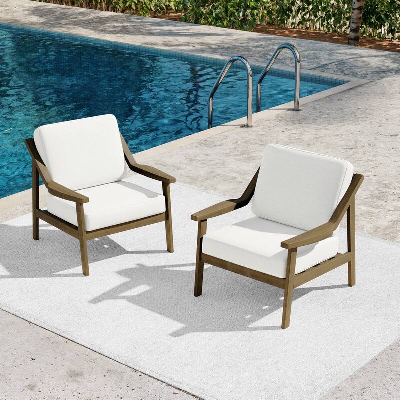Outdoor Patio Club Chair Arm Lounge Cushion Chair (Set of 2)