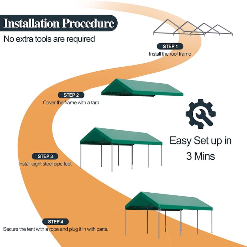 Futzca 10x20ft Heavy Duty Carport with UV Resistant Canopy - N/A