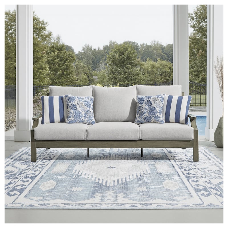 Signature Design by Ashley Rainier Ranch Brown/Beige Outdoor Sofa with Cushion - 89.25" W x 36.25" D x 42" H - 89.25" W x 36.25" D x 42" H - Brown/Beige