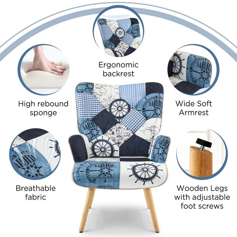 Modern Fabric Upholstered Wingback Armchair Accent Chair