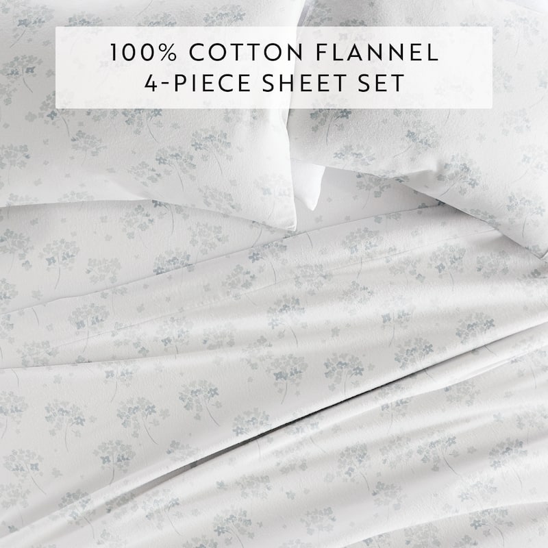 Becky Cameron Flower Bunch 4 Piece 100% Cotton Brushed Flannel Deep Pocket Bed Sheet Set