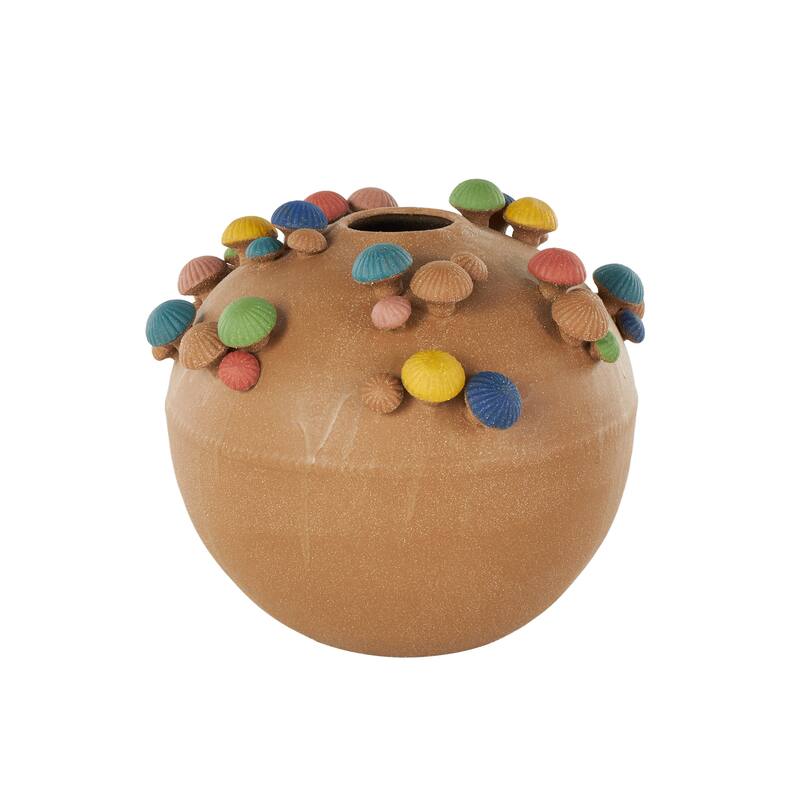 Ceramic Round Wide Decorative Vase with Multicolor Accents and White Speckles - Brown - Roche River Decor