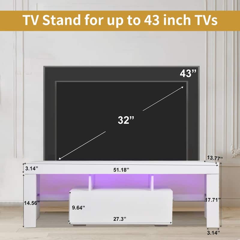 Entertainment Center TV Console Modern TV Stand For Maximum 43 Inch TV，particle Board + Tempered Glass Table Stand
