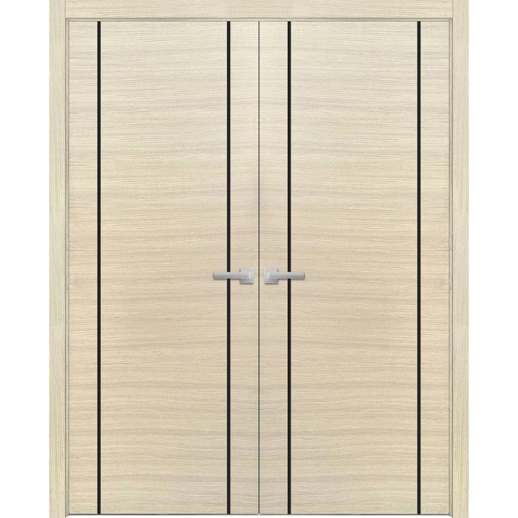 Solid French Double Doors 56 x 80 Planum 0017 Natural Veneer with