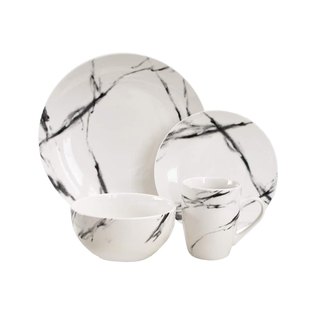 American Atelier Marble Black Coup 16-piece Dinnerware Set