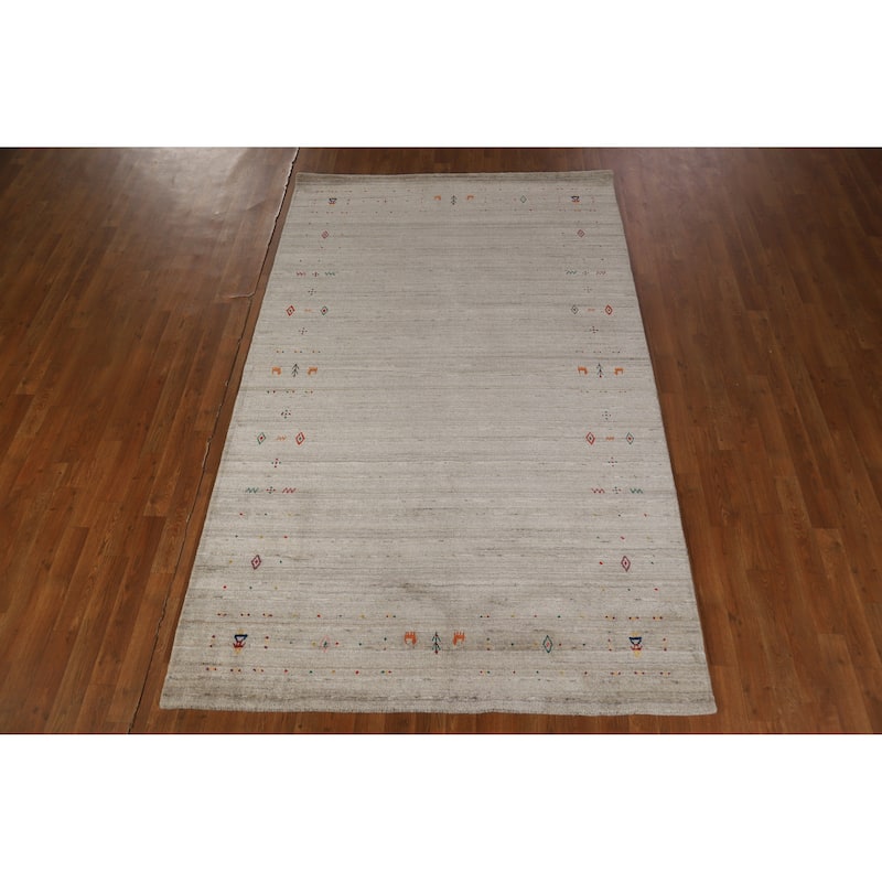 Hand Knotted Oriental 100% Wool Carpet Tribal Animal Pictorial Multi-Colored Gabbeh Area Rug - 8' 1'' X 5' 2''