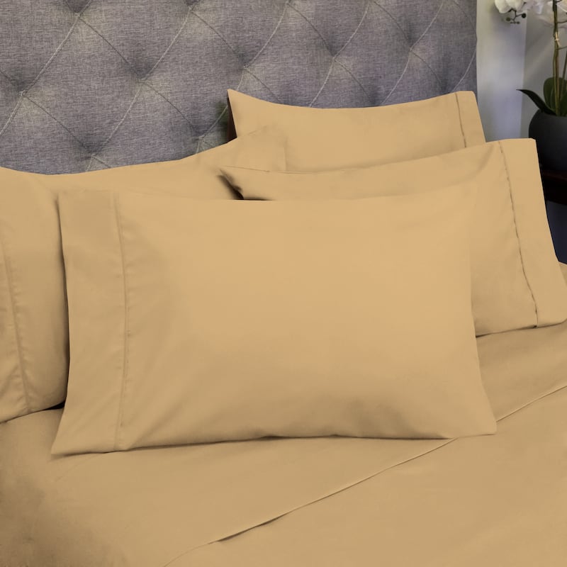 Sweet Home Collection Split King 7 Piece Sheet Set, Deluxe Ultra Soft 1500 Series, Double Brushed Microfiber. - Camel