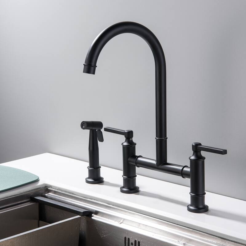 Bridge Double Handles Kitchen Faucet With Side Spray