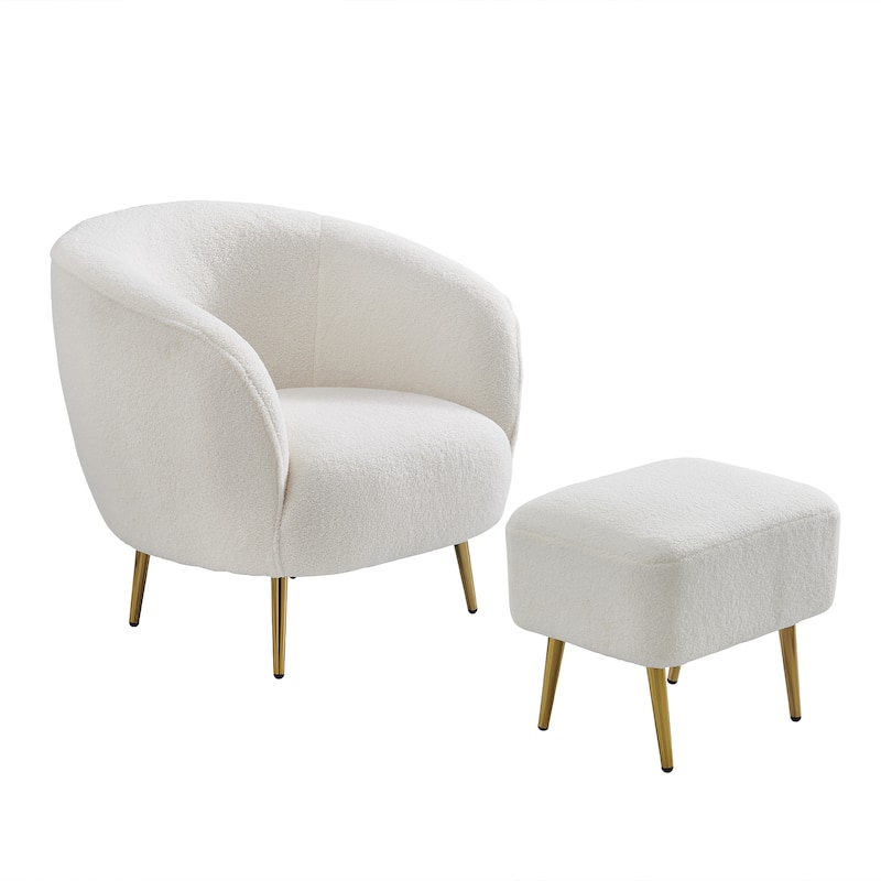 Mid-century Modern PU High-back Swivel Lounge Chair with Ottoman for Living Room and Bedroom