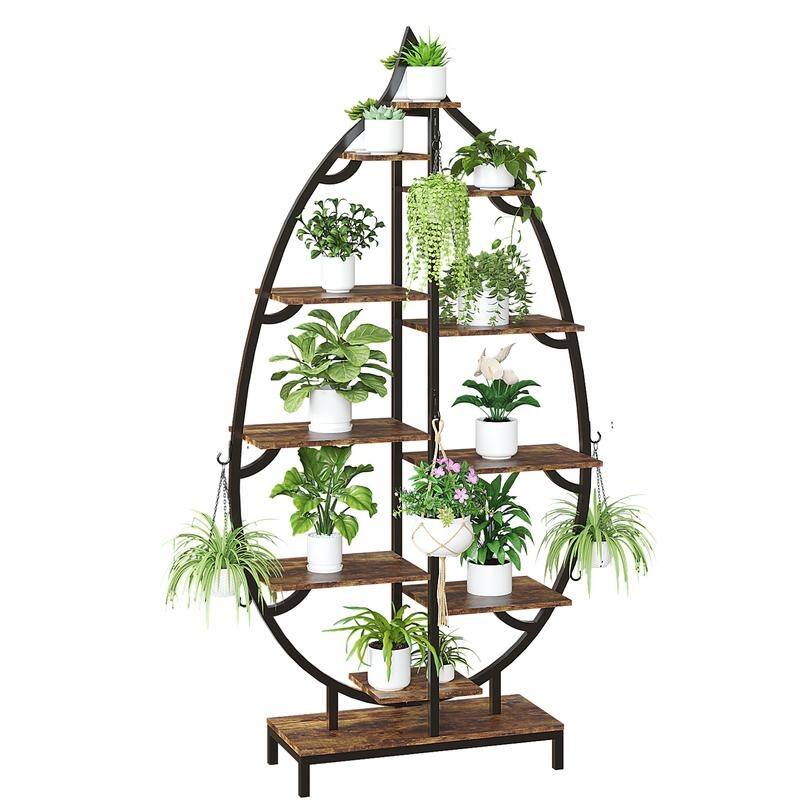 Leaf Shape Ironwood Plant Stand with Plant Grow Lights