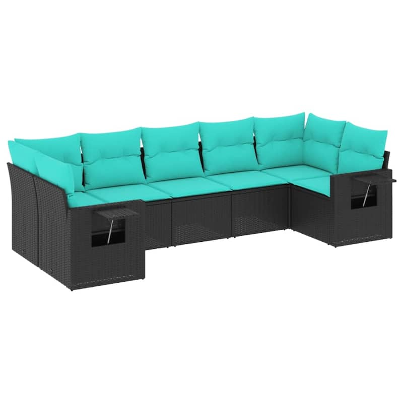 vidaXL 7 Piece Patio Sofa Set with Cushions Black Poly Rattan - 21.7x27.2x24.4