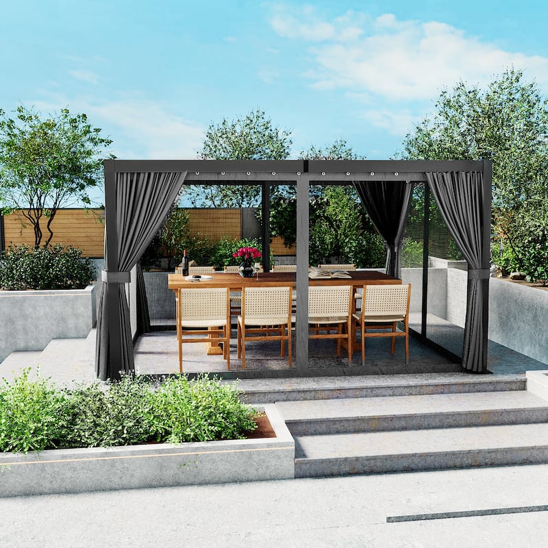 10 ft. x 13 ft. Aluminum Louvered Pergola with Adjustable Roof and Curtains