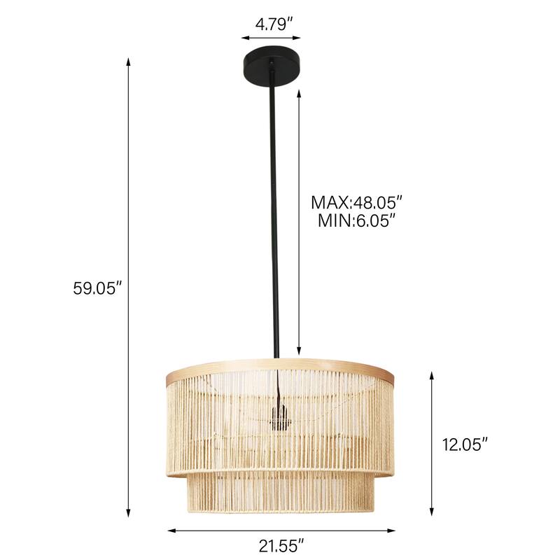 1-Light Rattan Tiered Drum Chandelier Light