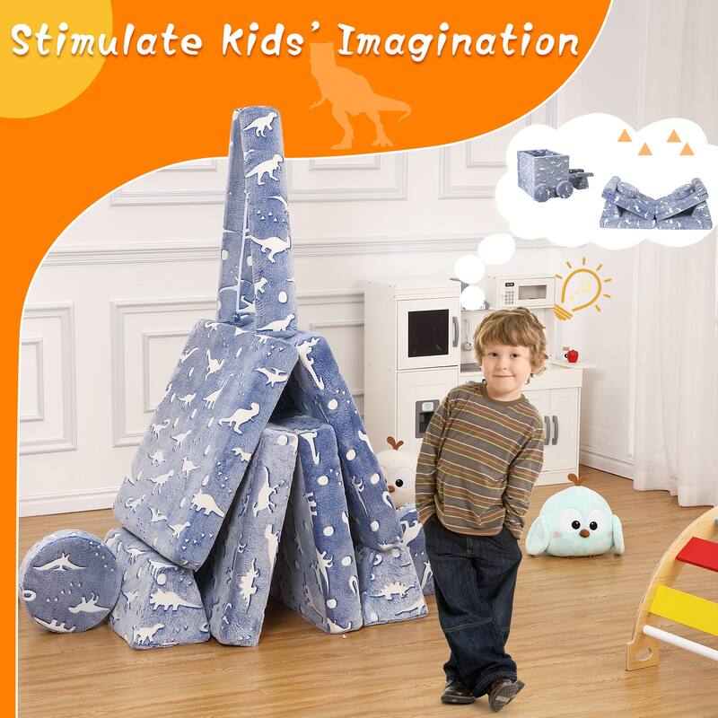 10pcs Kid's Play Couch, Multifunctional Modular Kid Convertible Sofa for Playroom, Indoor Toddler Couch for Boys Girls