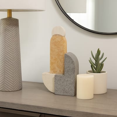 Marble and Stone Abstract Sculpture - Home Decor, Handcrafted Accent, 13", Multi-Color - 7" x 3" x 13"