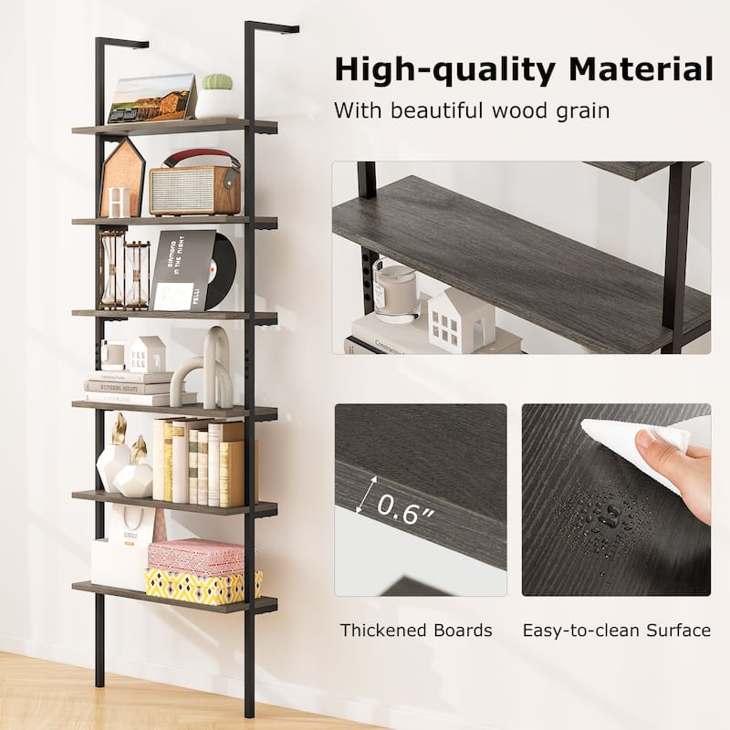 Gymax 2 PCS 6-tier Ladder Shelf 72 Inches Industrial Wall Mounted