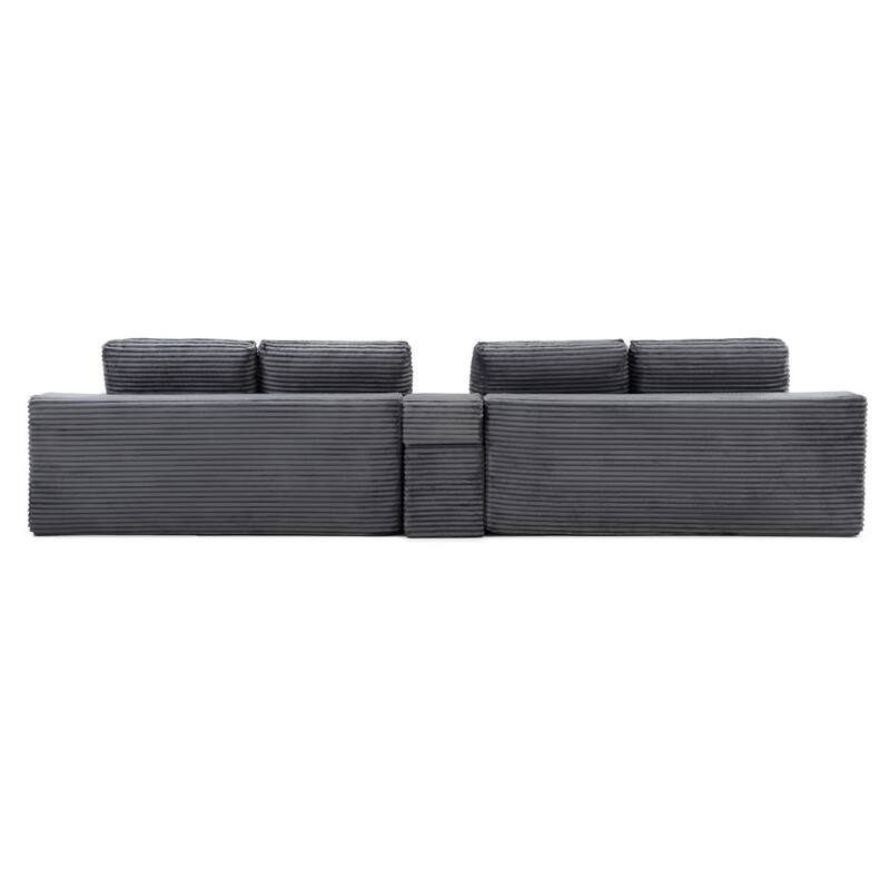 125'' U-Shaped Corduroy Sectional Sofa with Cup Holders, USB Ports and 2 Ottomans