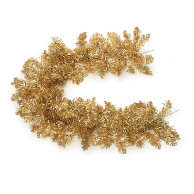 Gold PVC Pine Garland with Metallic Tinsel 60 inches Wired Holiday Decor - 60” x 7” x 10.5” (L x W x H)