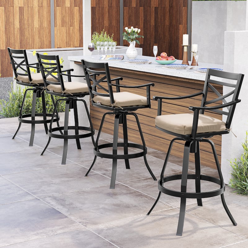 Pellebant Patio Outdoor Aluminum Swivel Bar Stools with Sunbrella Cushion - 21.7 in W x 16.5 in D x 46 in H