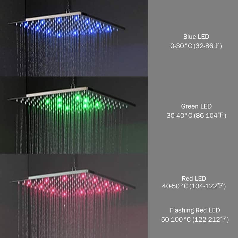 brushed nickel wall mounted 12 inch 3 LED lights rain head 3 way digital display anti scald shower system - 7'6" x 10'9"
