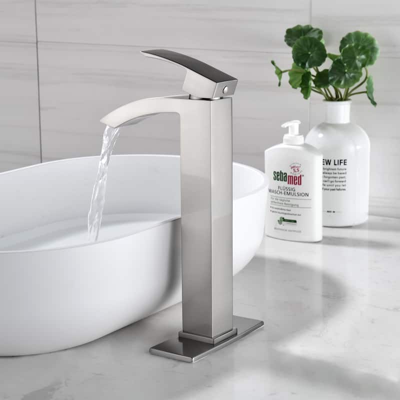 Rbrohant Single Handle Bathroom Vessel Sink Faucet, Waterfall Single Hole Basin Faucets