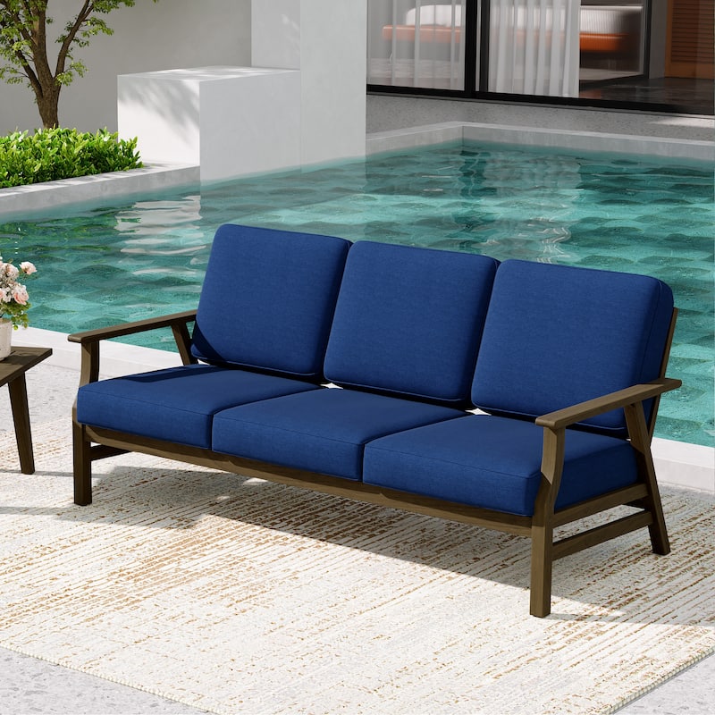 Teak Frame Outdoor Loveseat Daybed with Water-Resistant Cushions.