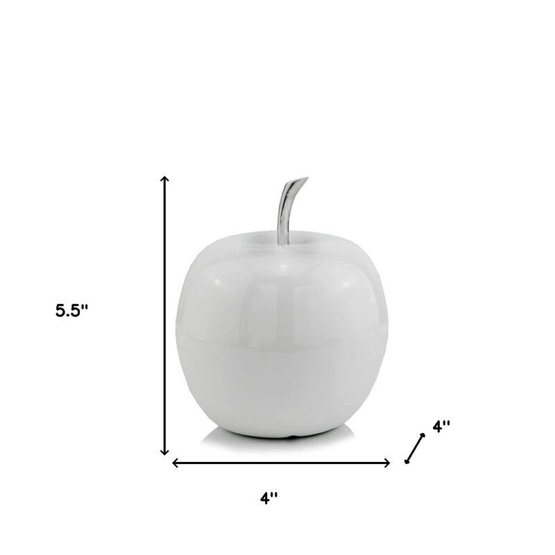 HomeRoots 6" White Aluminum Decorative Apple Tabletop Sculpture - 4" W x 4" D x 5.5" H