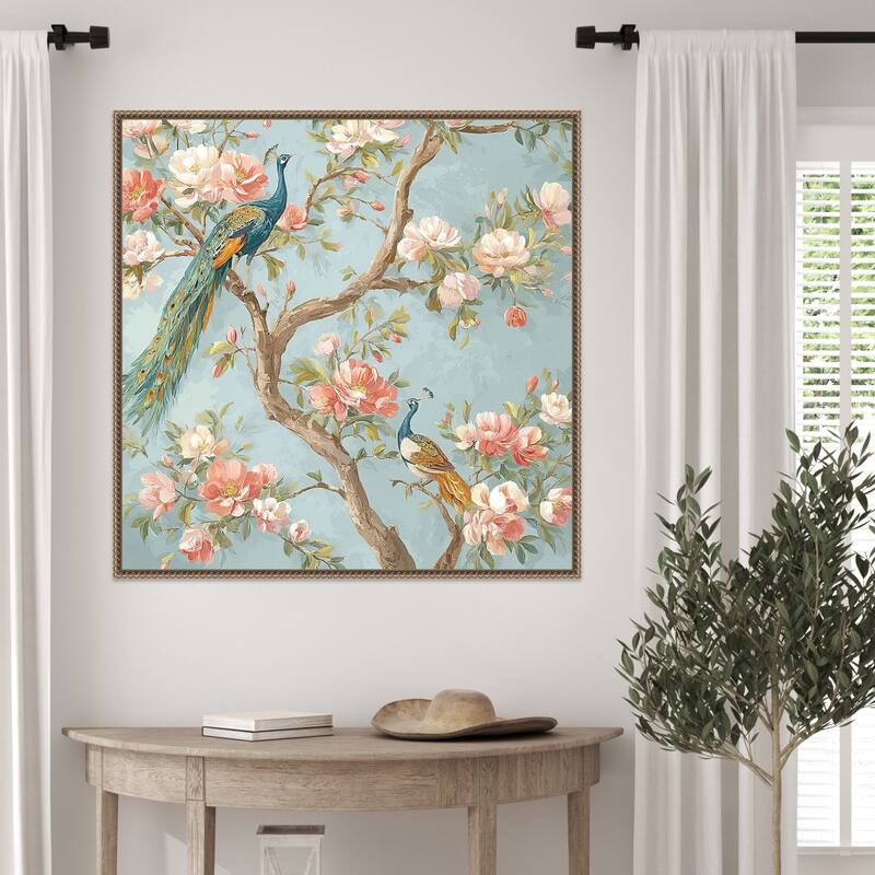 Peacock Mughal Mural Designs No. 3 by Tradelink inhouse artist Framed Canvas Wall Art Print