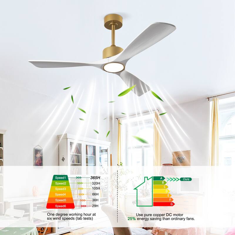 52 Inch Wood Ceiling Fan With Light Kit Dimmable LED,Remote Control for Patio Living Room, Bedroom, Office,Indoor - 52 Inches