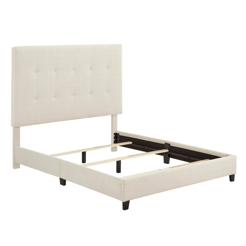 Beige Tufted Upholstered Queen Platform Bed with Headboard