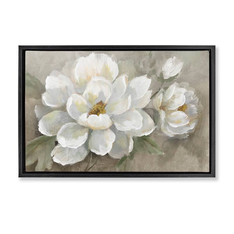 Stupell Blooming Magnolias on Beige Framed Floater Canvas Wall Art Design By Nan - 25 x 17 - Black