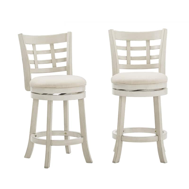 Rovinj Upholstered Back Swivel Counter Stool - Antique White Finish-Beige Linen-Window Back