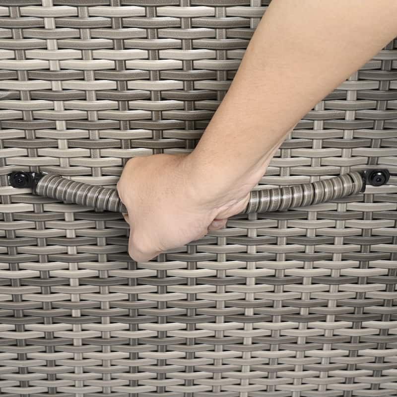 230 Gallon Wicker Deck Box Outdoor Storage with Wheels and Lockable Lid