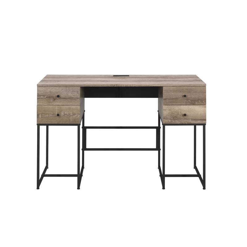 Desirre Rustic Oak & Black Finish Wirting Desk w/ USB Port