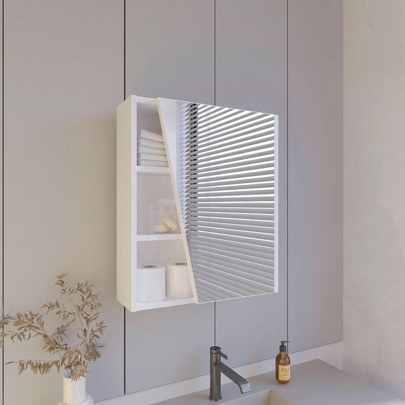 Medicine Cabinet with Mirrored Door and Open Storage