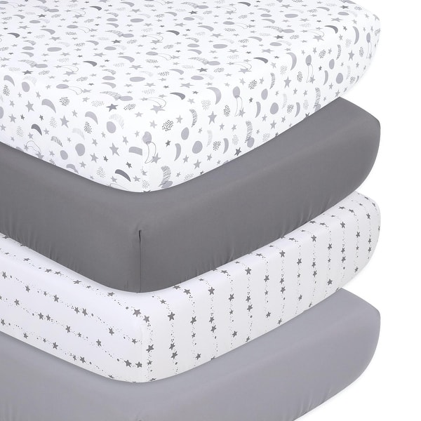 slide 2 of 5, The Peanutshell Grey and White Moon and Stars Fitted Crib Sheet 4 Pack Set