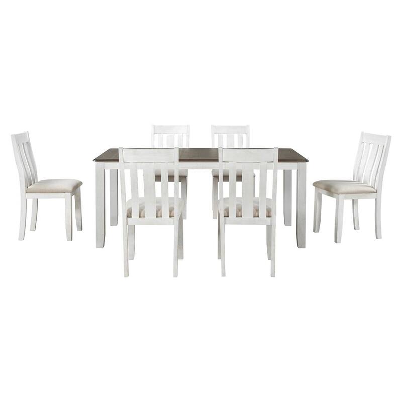 Retro Style 7 PCS Dining Table Set for 6-Extendable Table and 6 Upholstered Chairs