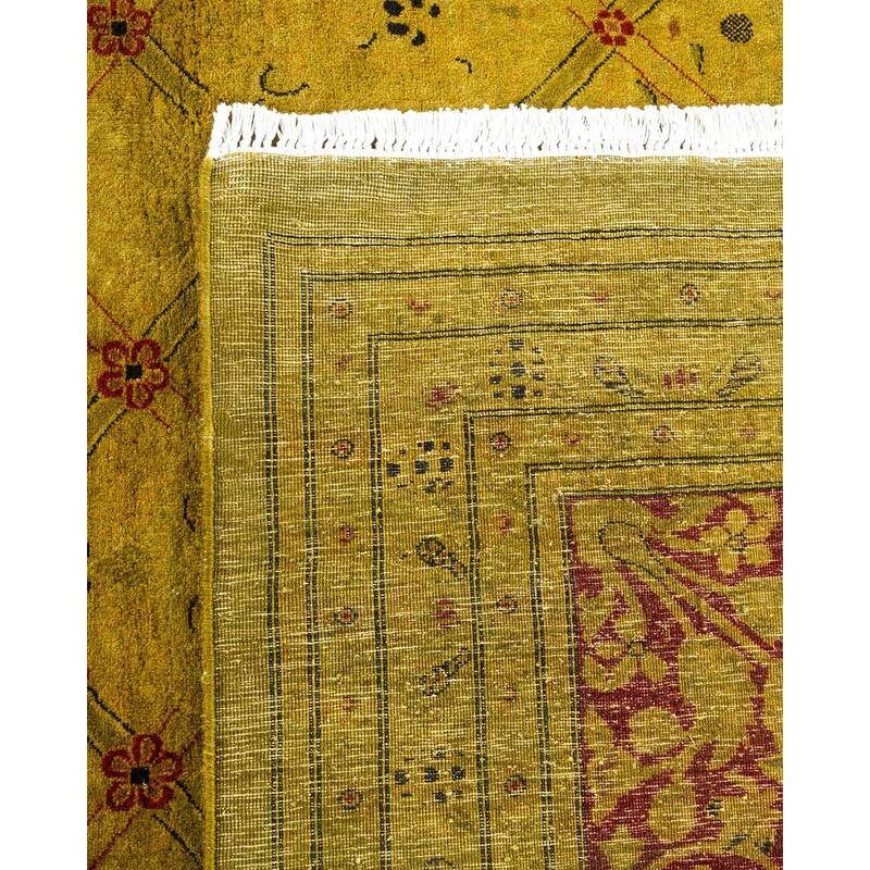 Overton Hand Knotted Wool Vintage Inspired Modern Contemporary Overdyed Green Area Rug - 9' 1" x 12' 0"