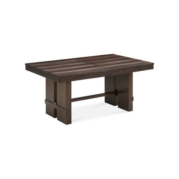 HomeRoots 84" Dark Brown Wood Self-Storing Leaf Trestle Base Extension Dining Table - 84 in. x 30 in. x 42 in.